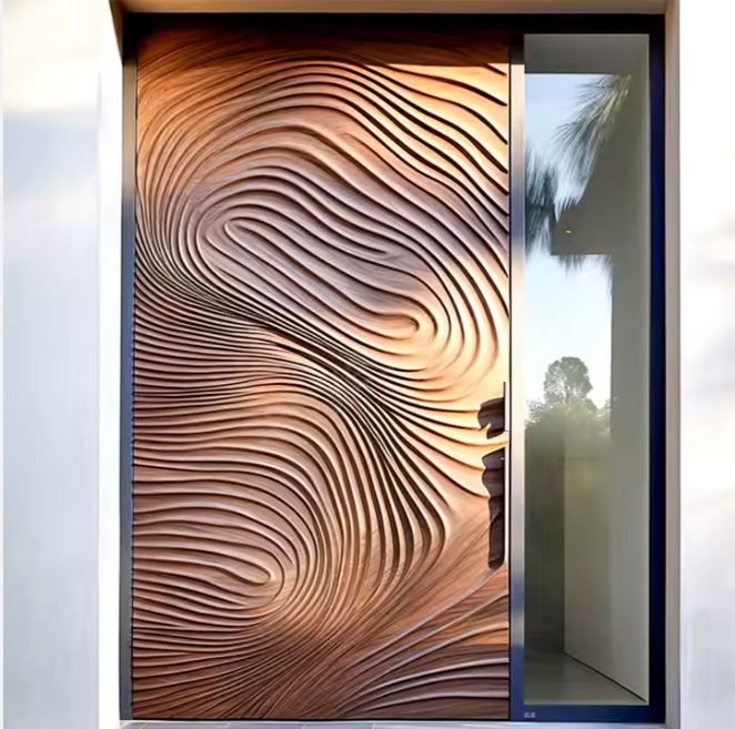 Porte d’Entrée pivotante en Bois Massif et Aluminium – Design Contemporain et Sculptural