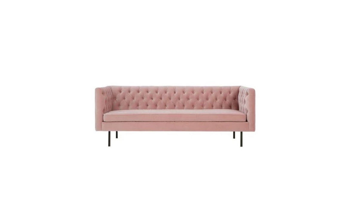 Canapé Capitonné en Velours rose poudré esprit Chesterfield - Modèle Marilyn