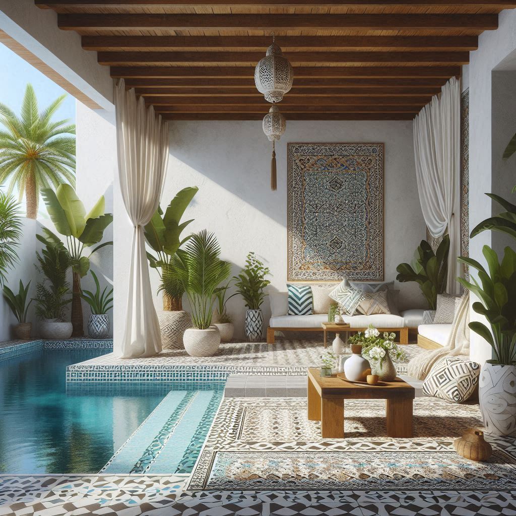 pool house tropical aux inspirations mediteranéenne